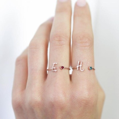 Sotiya Personalized Letter and Birthstone Ring Sterling Silver-Sotiya