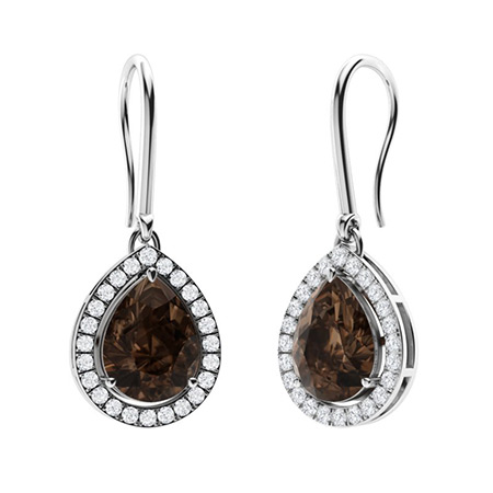 Sotiya Coffee Pear Cut Halo Drop Earrings Sterling Silver-Sotiya