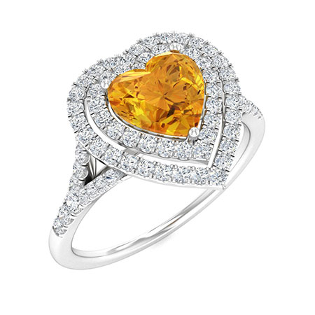 Sotiya Customizable 12 Birthstone Double Halo Heart Cut Engagement Ring Sterling Silver