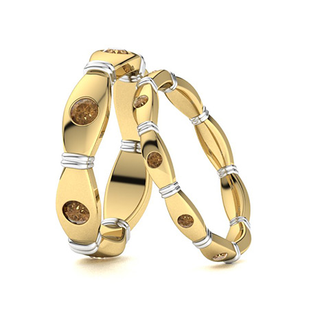 Sotiya Two Tone Round Cut Coffee Couple Rings Sterling Silver