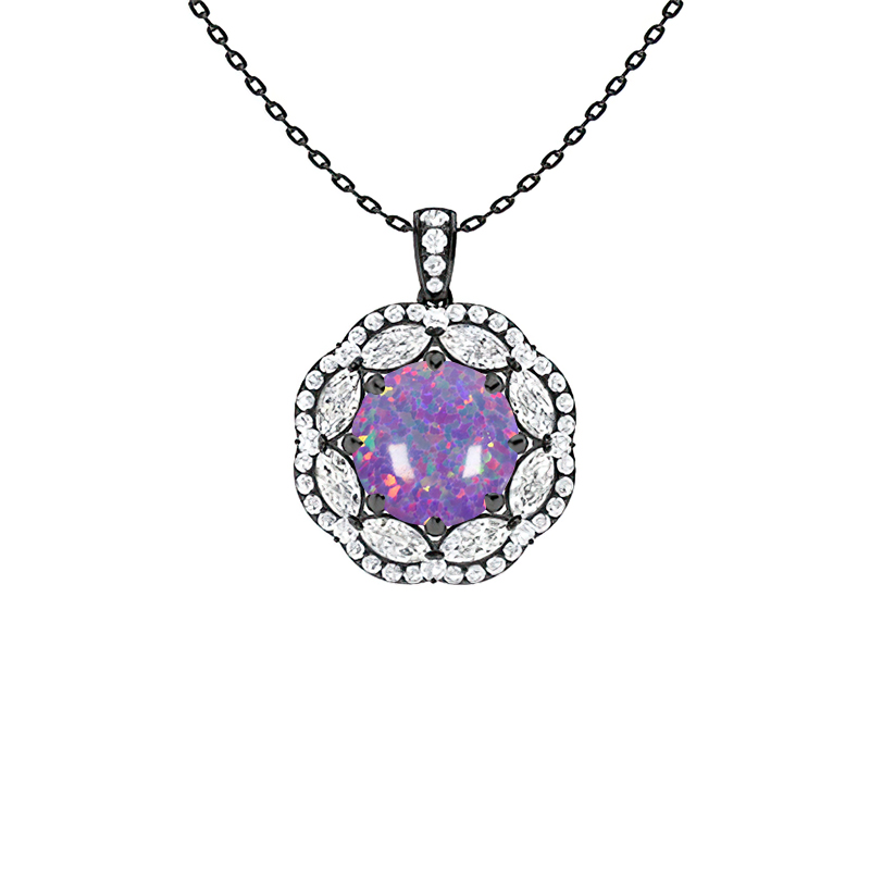 Sotiya Opal Round Cut Gorgeous Kaleidoscope Design Double Halo Necklace Sterling Silver-Sotiya