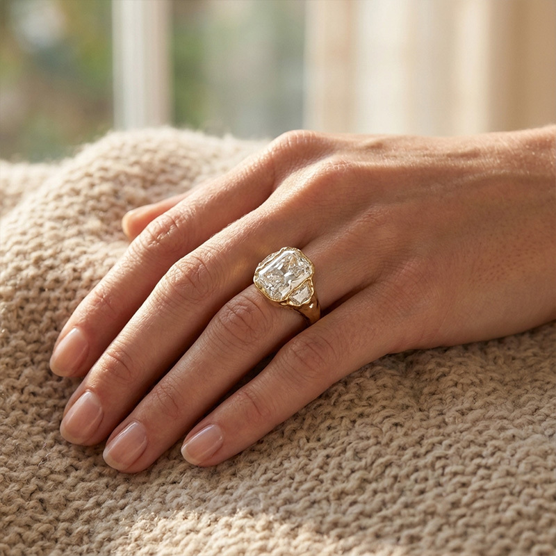 Sotiya Three Stone Radiant Cut Engagement Ring Sterling Silver-Sotiya