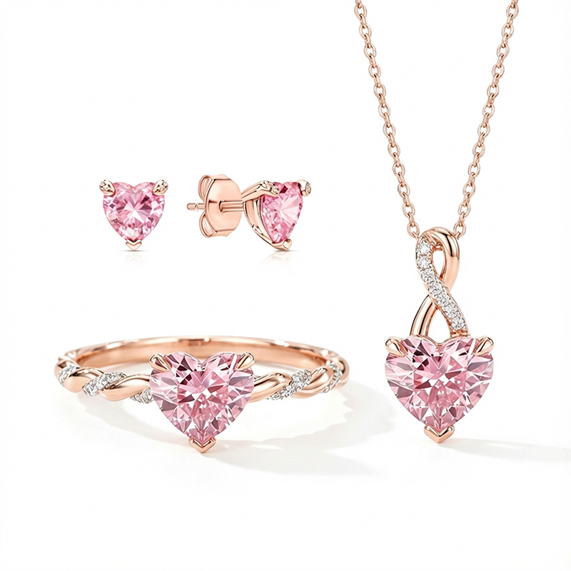 Sotiya Twist Heart Cut Pink Jewelry Set Sterling Silver-Sotiya