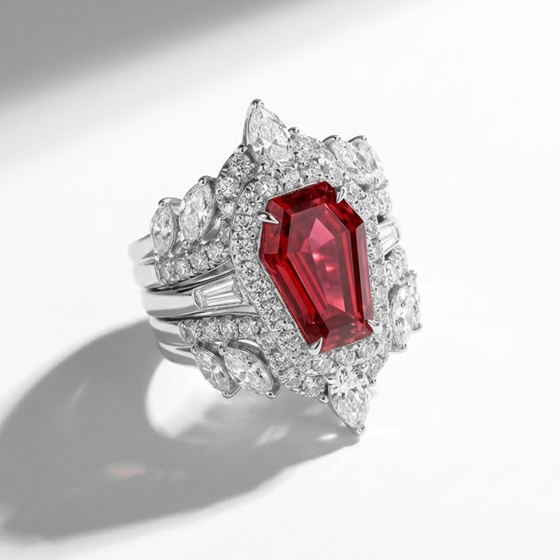 Sotiya 3PC Halo Coffin Cut Wedding Bridal Ring Set Sterling Silver-Sotiya