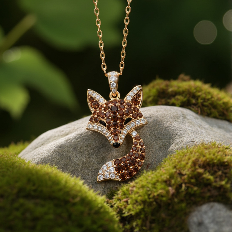 Sotiya Animal City Fox Design Coffee Pendant Necklace-Sotiya