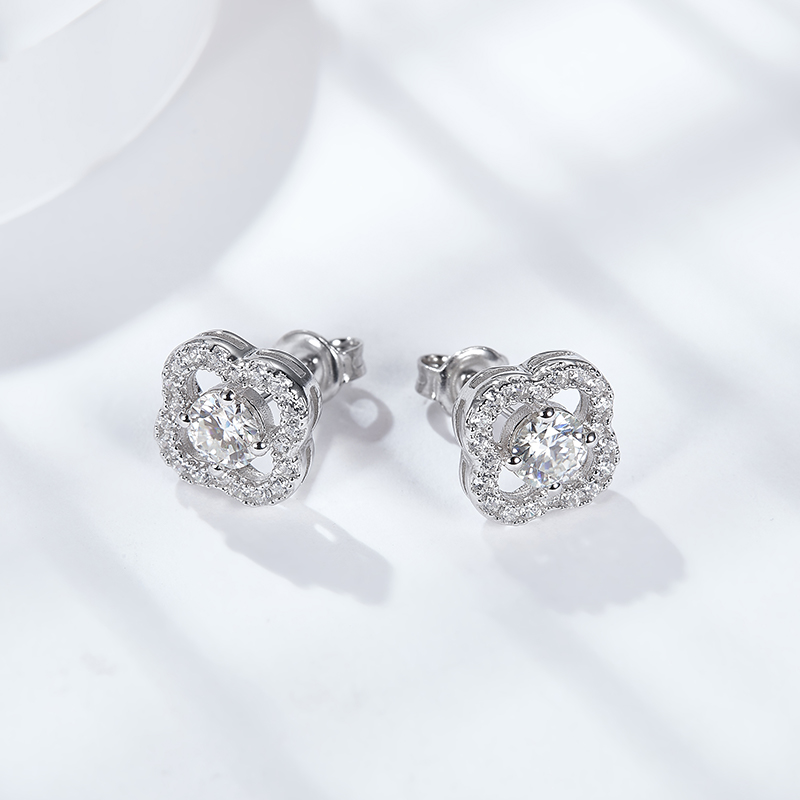 Sotiya Four Leaf Clover Round Cut Moissanite Stud Earrings Sterling Silver-Sotiya