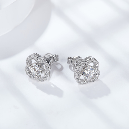 Sotiya Four Leaf Clover Round Cut Moissanite Stud Earrings Sterling Silver-Sotiya