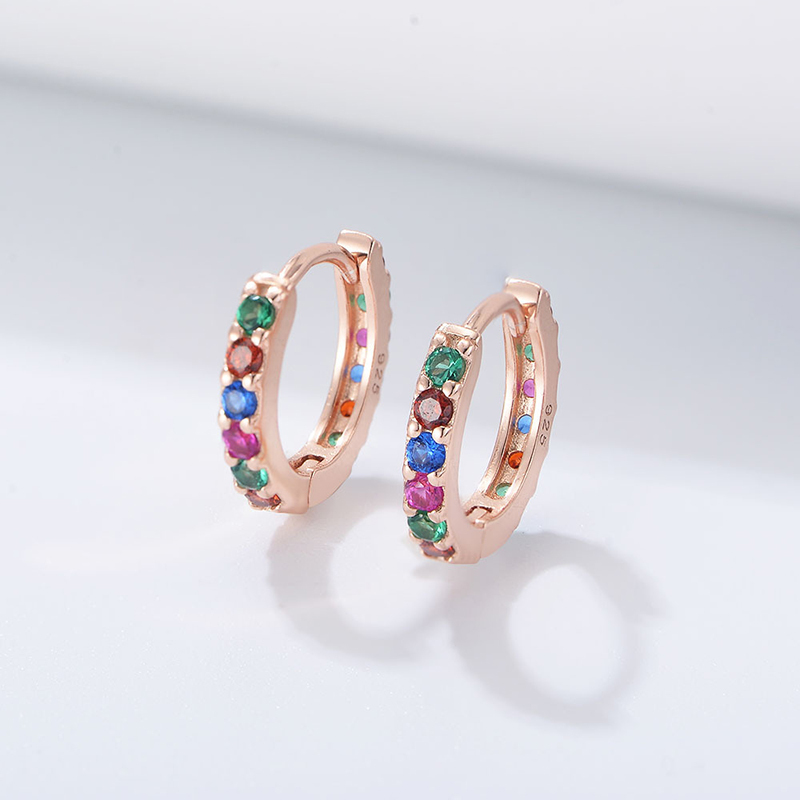 Sotiya Multi Color Rainbow Huggie Hoop Earrings Sterling Silver-Sotiya