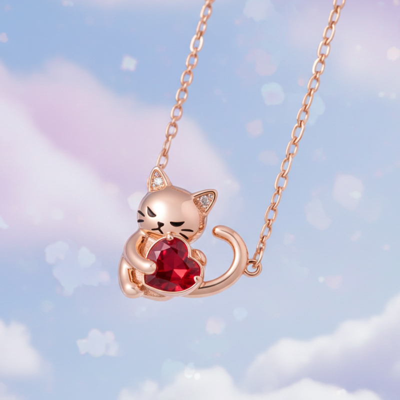 Sotiya Grumpy Cat Embraces Love Heart Birthstone Necklace-Sotiya