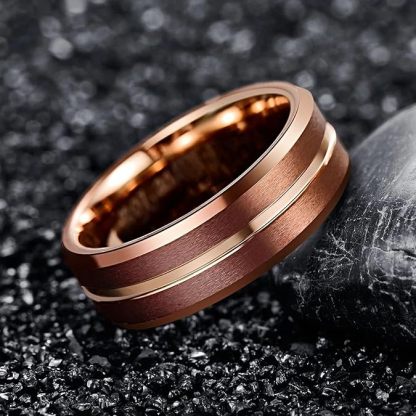 Sotiya Tungsten Bevelled Edge Groove Coffee Men's Wedding Band-Sotiya