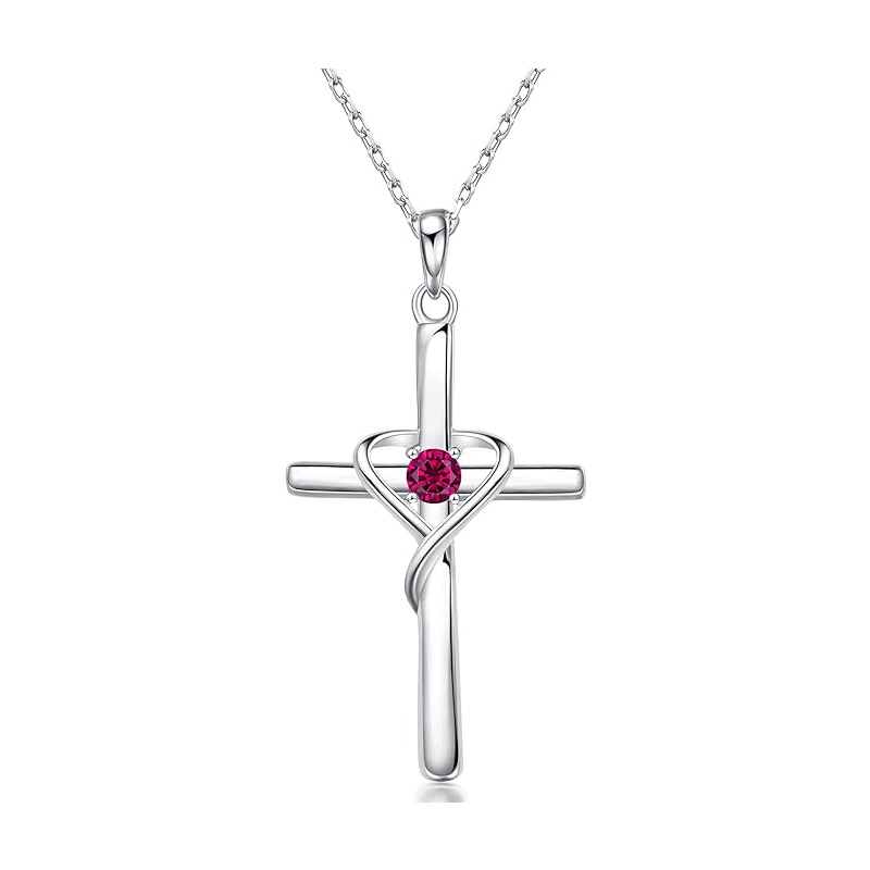 Sotiya 12 Birthstones Intertwined Cross Necklace Sterling Silver-Sotiya