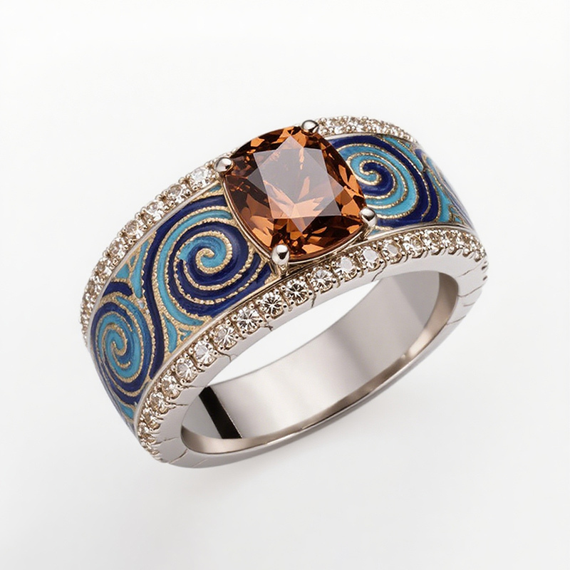 Sotiya Artist Collection Famous Painting Starry Night Vintage Cushion Cut Coffee Engagement Ring Sterling Silver-Sotiya