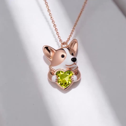 Sotiya Corgi Embraces Love Heart Birthstone Necklace-Sotiya