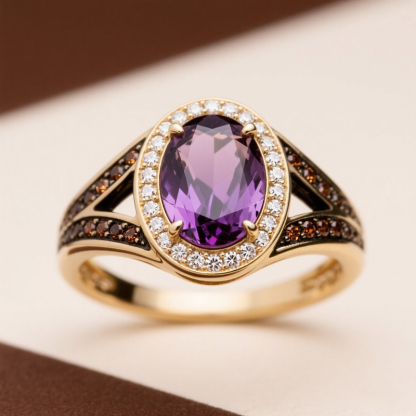 Sotiya Two Tone Halo Oval Cut Coffee Engagement Ring Sterling Silver-Sotiya