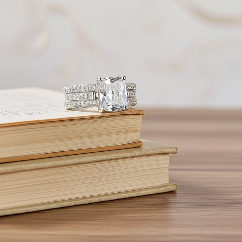 Sotiya Interchangeable Radiant Cut Wedding Bridal Ring Set Sterling Silver-Sotiya