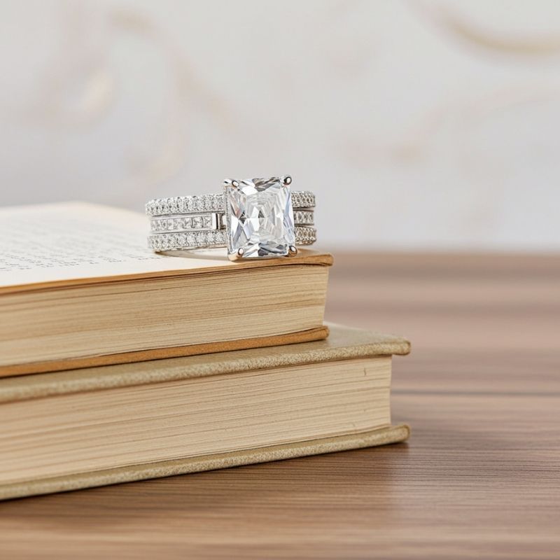 Sotiya Interchangeable Radiant Cut Wedding Bridal Ring Set Sterling Silver-Sotiya