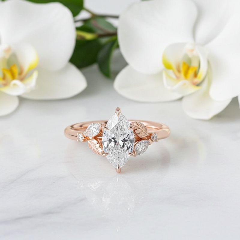 Sotiya Marquise Cut Leaves Nature Inspired Engagement Ring Sterling Silver