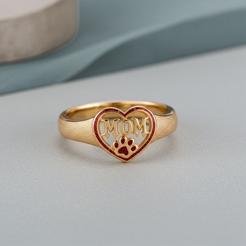 Sotiya Best Buds Comic Dog Paw Inspired Love MOM Ring Sterling Silver-Sotiya