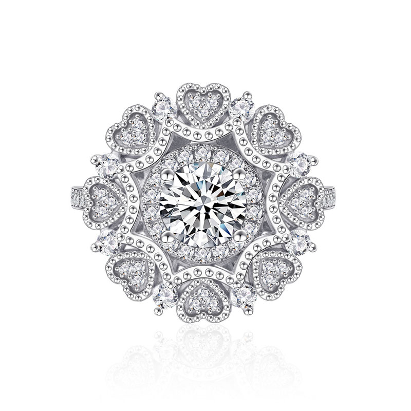 Sotiya Milgrain Cluster Heart Halo Round Cut Engagement Ring Sterling Silver-Sotiya