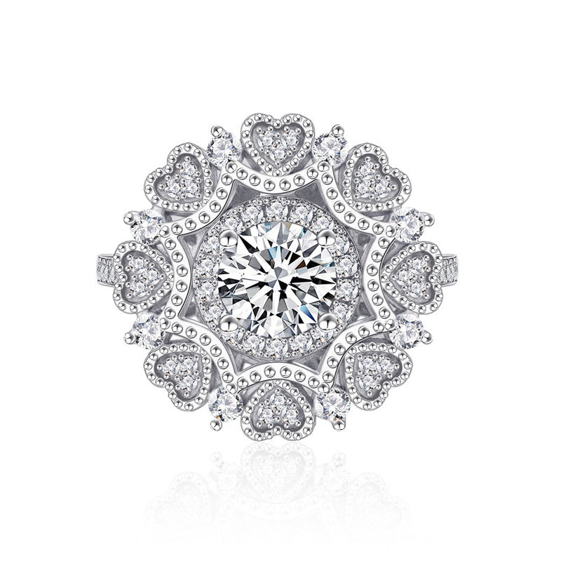 Sotiya Milgrain Cluster Heart Halo Round Cut Engagement Ring Sterling Silver-Sotiya