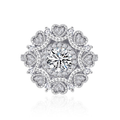 Sotiya Milgrain Cluster Heart Halo Round Cut Engagement Ring Sterling Silver-Sotiya
