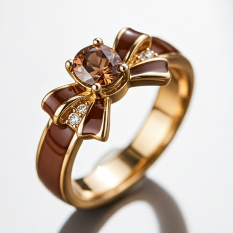 Sotiya Round Cut Bowknot Coffee Enamel Promise Ring Sterling Silver-Sotiya