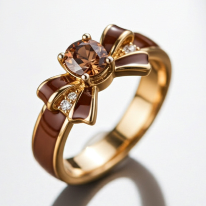 Sotiya Round Cut Bowknot Coffee Enamel Promise Ring Sterling Silver-Sotiya