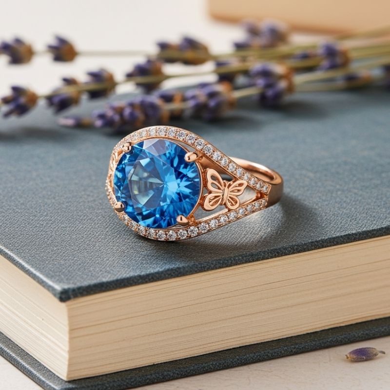 Sotiya Butterfly Round Cut Coffee Engagement Ring Sterling Silver-Sotiya