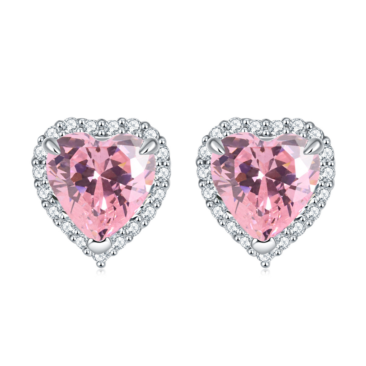 Sotiya Birthstone Heart Cut Halo Stud Earrings Sterling Silver-Sotiya