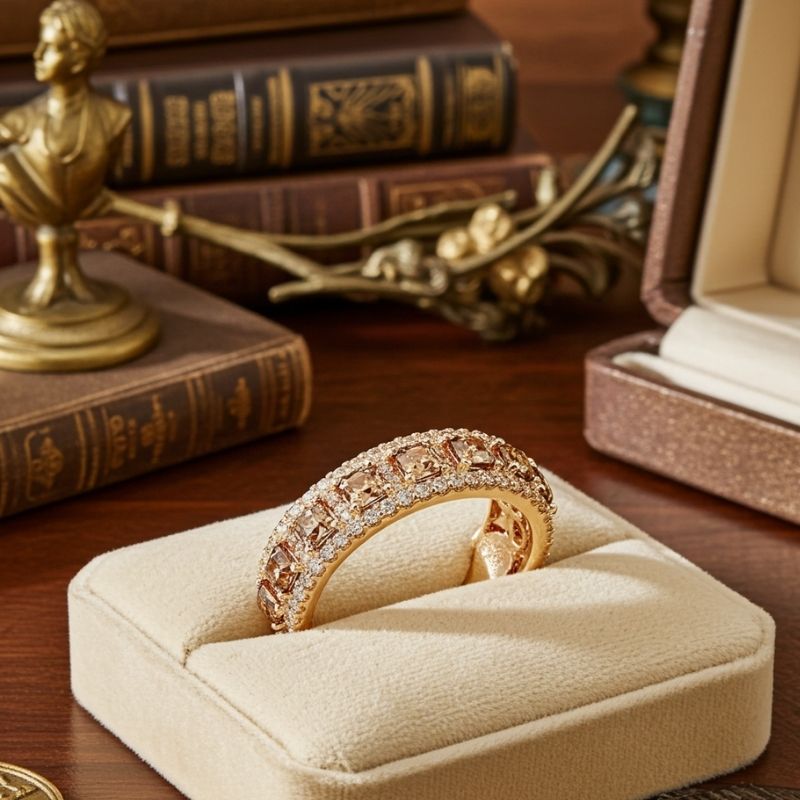 Sotiya Rose Gold Tone Asscher Cut Coffee Eternity Wedding Ring Sterling Silver