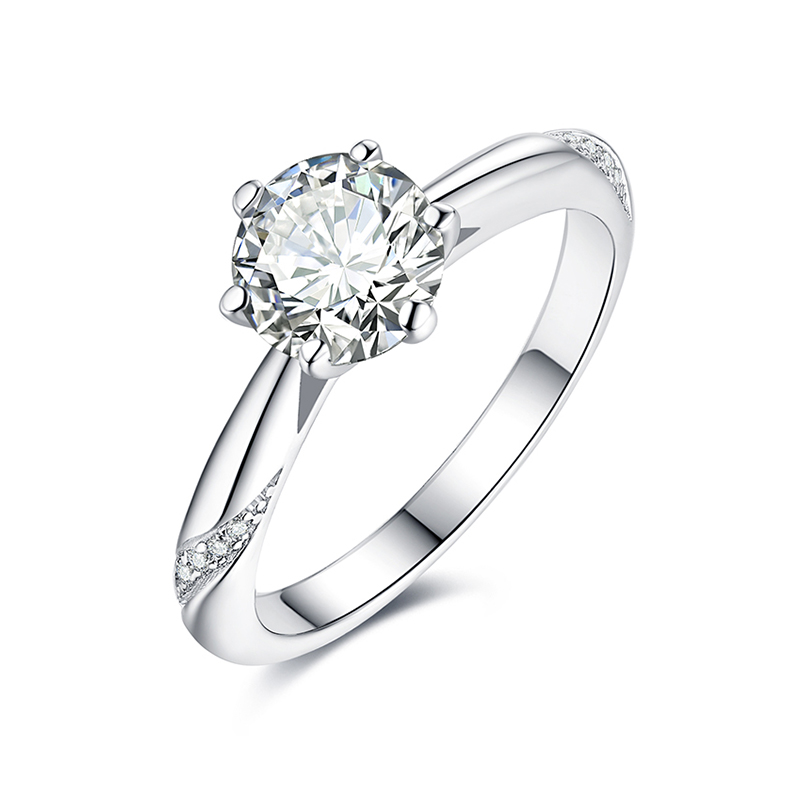 Sotiya Cathedral 6 Prong Round Cut Moissanite Engagement Ring Sterling Silver-Sotiya