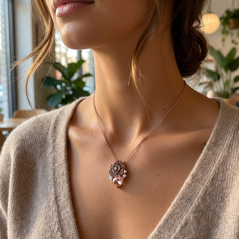 Sotiya Rose Synthetic Morganite Pear Cut Necklace Sterling Silver-Sotiya