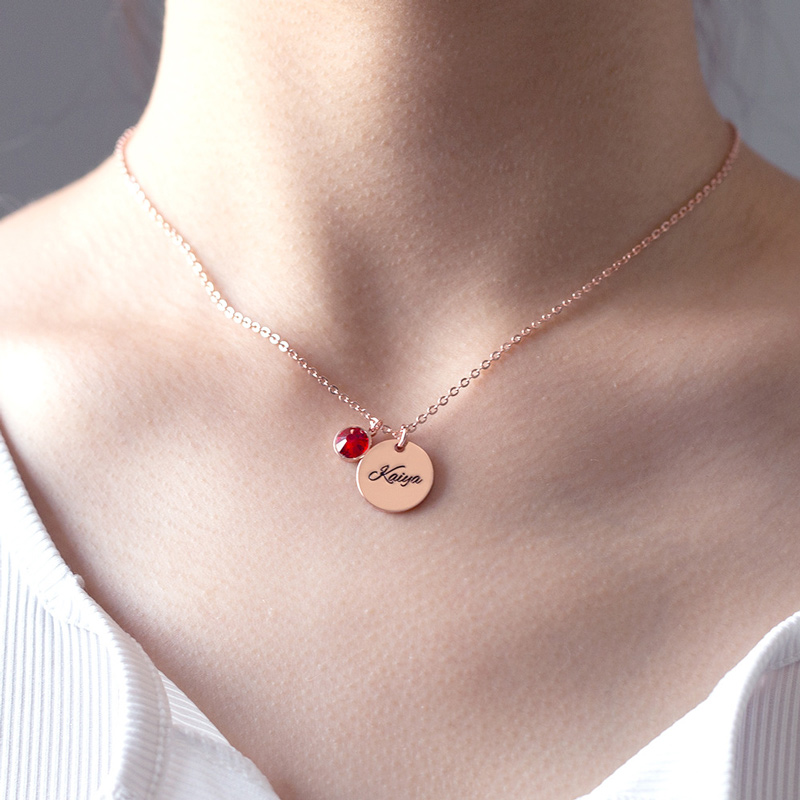 Sotiya 12 Birthstones Personalized Name Tag Necklace Sterling Silver-Sotiya