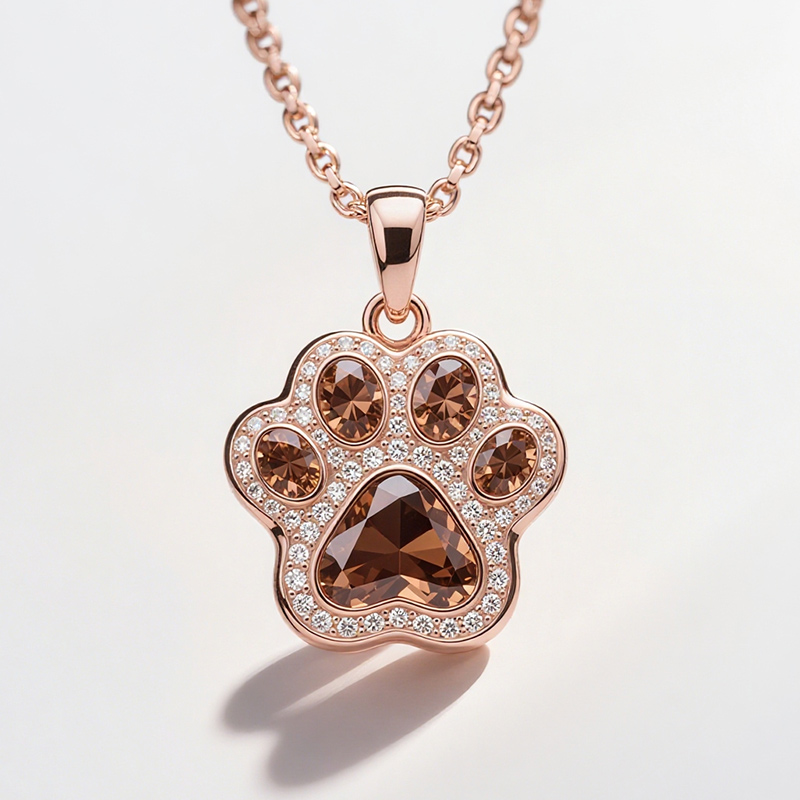 Sotiya Pet Cat Dog Paw Halo Coffee Heart Cut Pendant Necklace Sterling Silver-Sotiya