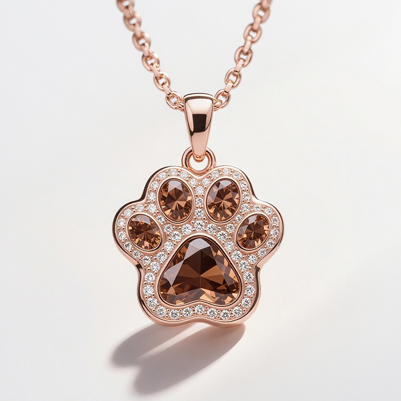 Sotiya Pet Cat Dog Paw Halo Coffee Heart Cut Pendant Necklace Sterling Silver