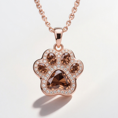 Sotiya Pet Cat Dog Paw Halo Coffee Heart Cut Pendant Necklace Sterling Silver