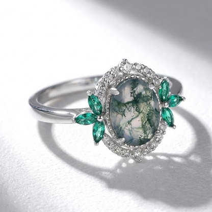 Sotiya Art Deco Moss Agate Oval Cut Engagement Ring Sterling Silver-Sotiya