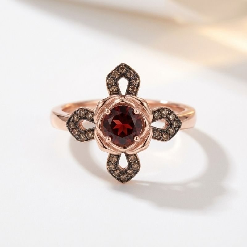 Sotiya Rose Design Faith Cross Coffee Round Cut Cocktail Ring Sterling Silver-Sotiya