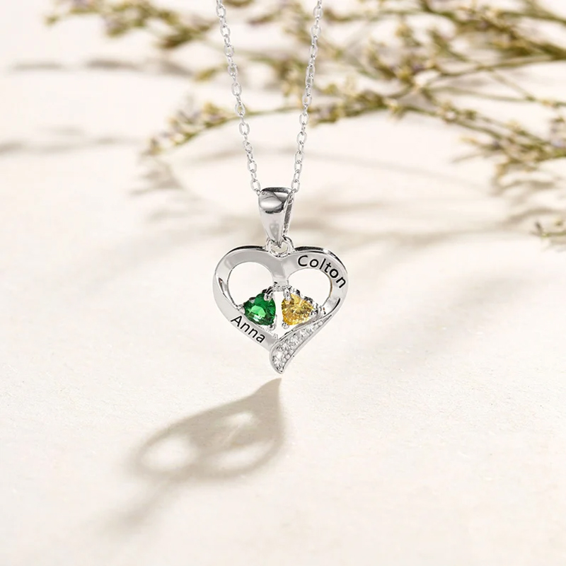 Sotiya Heart Shaped Personalized Birthstone and Name Necklace Sterling Silver-Sotiya