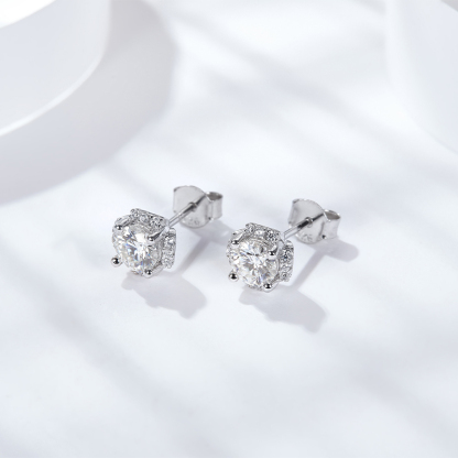 Sotiya Flower Design Round Cut Moissanite Stud Earrings Sterling Silver-Sotiya