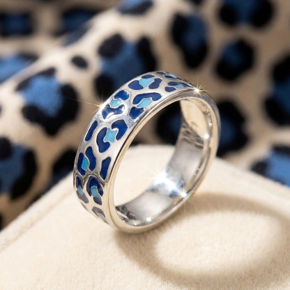Sotiya Leopard Print Coffee Enamel Ring Sterling Silver-Sotiya
