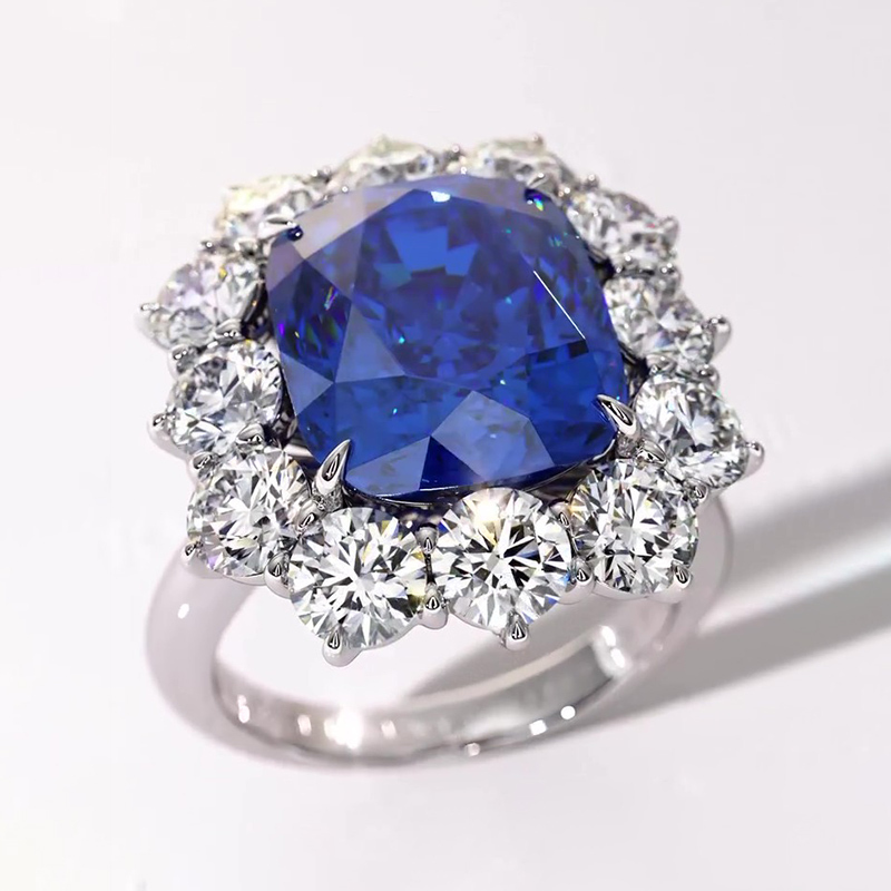 Sotiya Halo Rec Cushion Cut Engagement Ring Sterling Silver-Sotiya