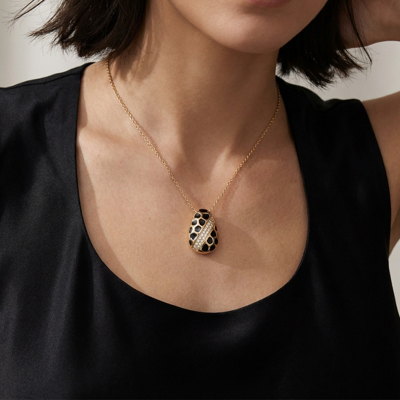 Sotiya Leopard Print Enamel Necklace Sterling Silver-Sotiya