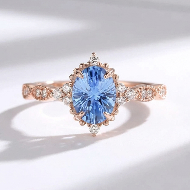 Sotiya Vintage Aquamarine Blue Oval Fantasy Starbrite Cut Engagement Ring Sterling Silver-Sotiya