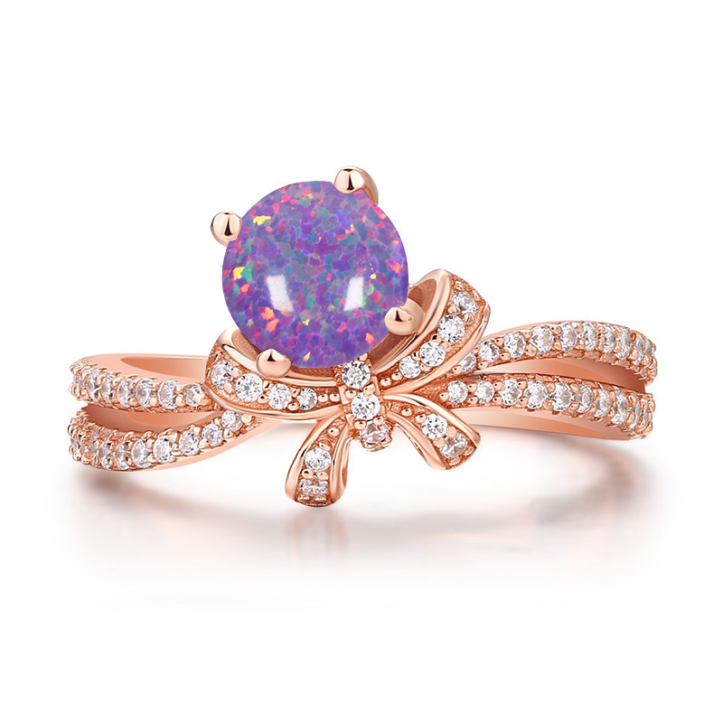 Sotiya Round Cut Opal Bowknot Engagement Ring Sterling Silver-Sotiya