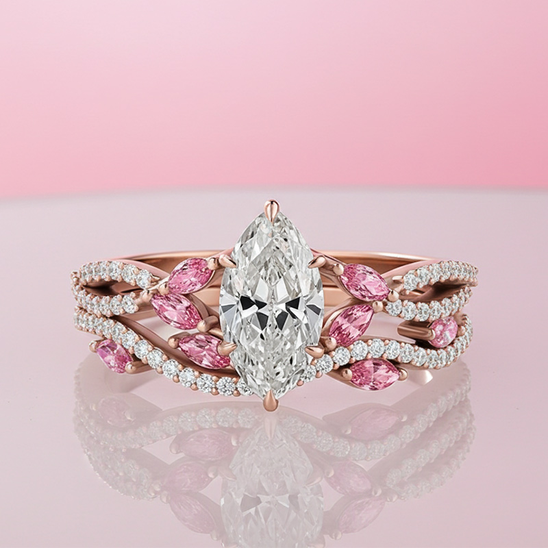 Sotiya Twisted Vine Marquise Cut Luxury Wedding Bridal Ring Set Sterling Silver-Sotiya