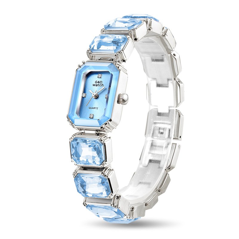 Sotiya Square Dial Quartz Movement Gold Watch with Stone-Encrusted Strap-Sotiya