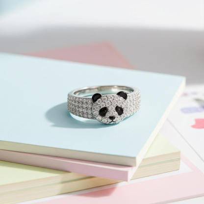 Sotiya Panda Black Enamel Cocktail Ring-Sotiya