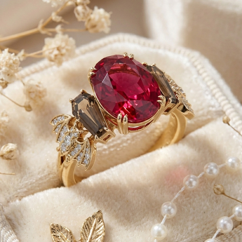 Sotiya Oval Cut and Coffin Cut Coffee Bat Shank Engagement Ring Sterling Silver-Sotiya