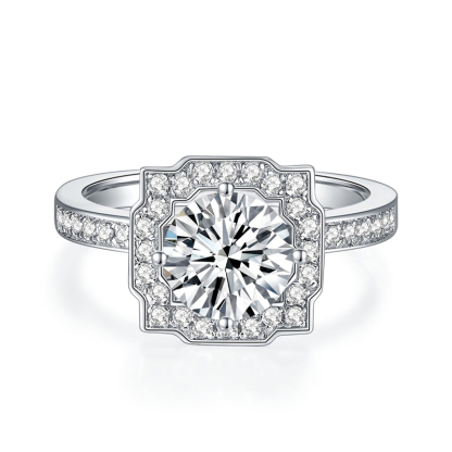 Sotiya Belle Geometry Round Cut Moissanite Engagement Ring Sterling Silver-Sotiya